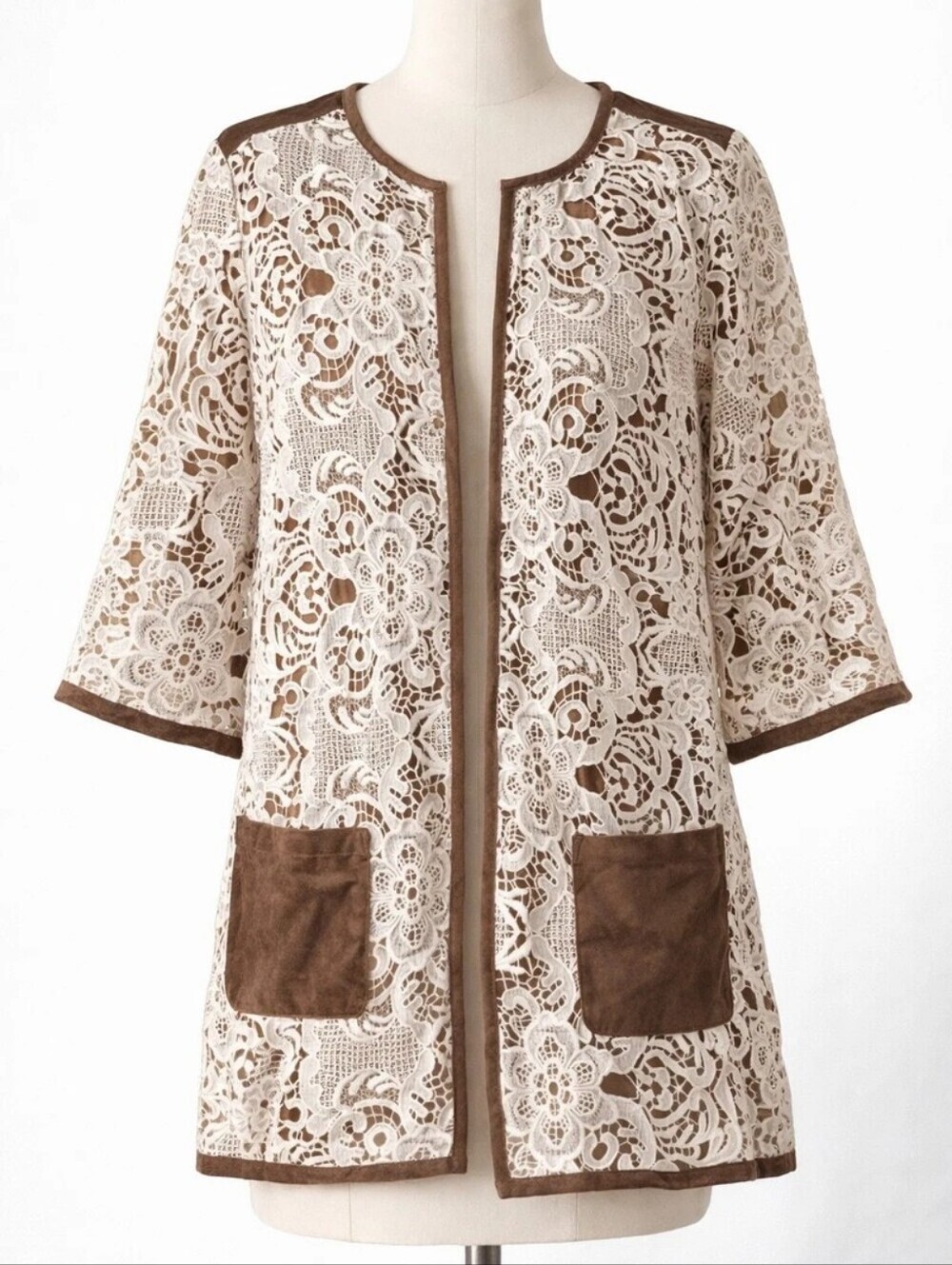CHICO'S LACE & FAUX SUEDE DUSTER - Picture 3 of 12